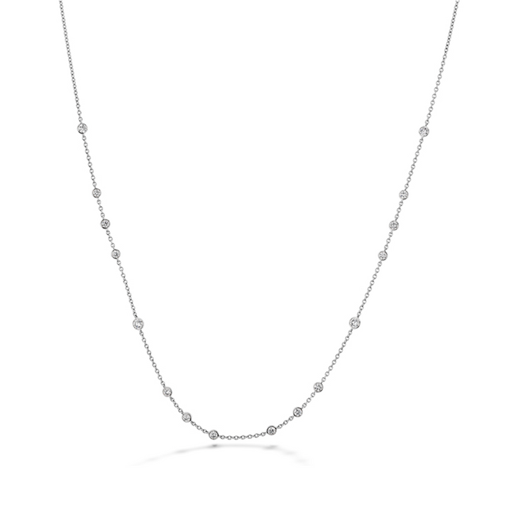 18K White Gold Diamond Cascade 16 Stone Station Necklace