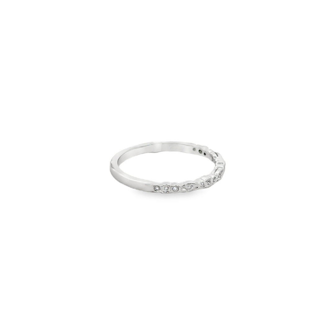 14K White Gold Diamond Eye Textured Stacker Ring