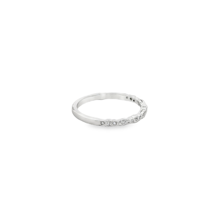 14K White Gold Diamond Eye Textured Stacker Ring