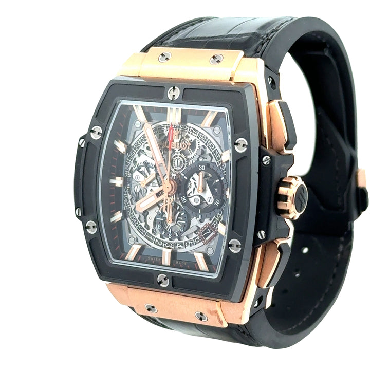 Pre-Owned Hublot Spirit of Big Bang Rose Gold Skeleton Dial Automatic Chronograph 45MM Watch