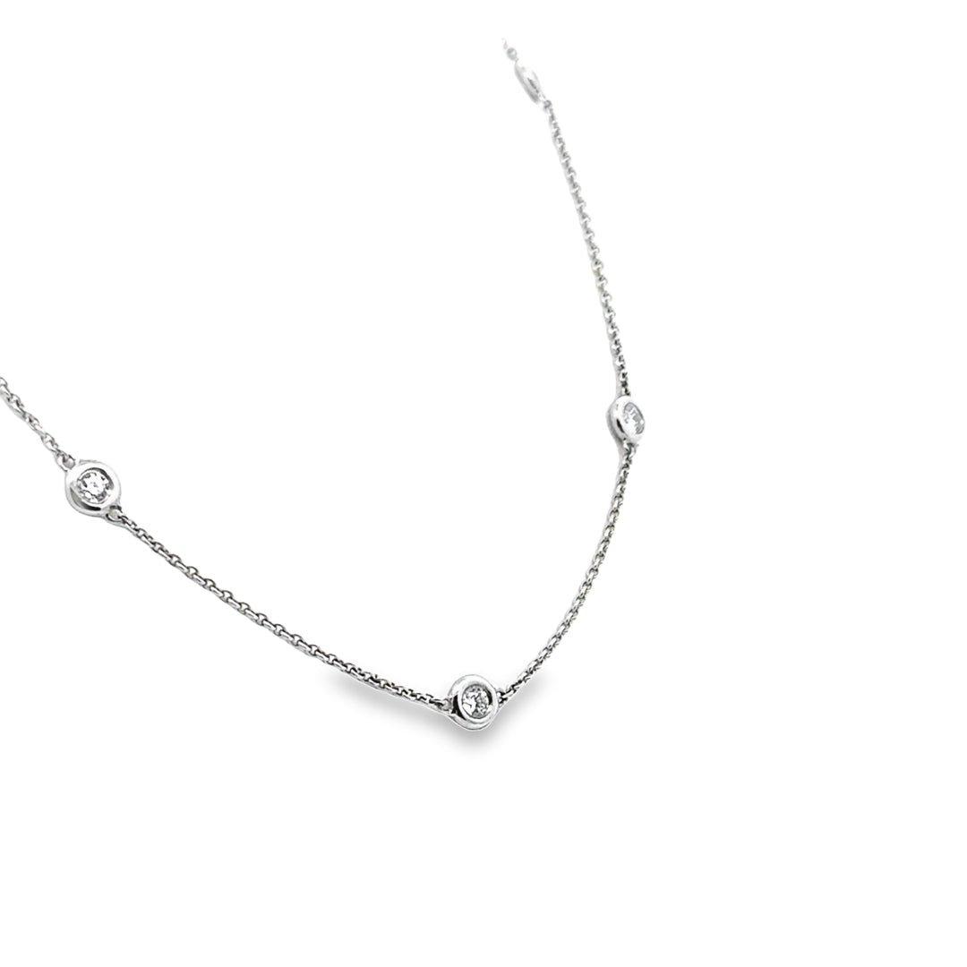 14K White Gold Diamond Bezel Set Station Necklace