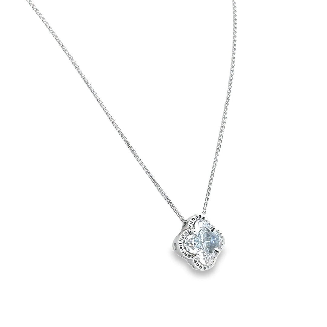 14K White Gold Lab Grown Diamond Clover Pendant Necklace