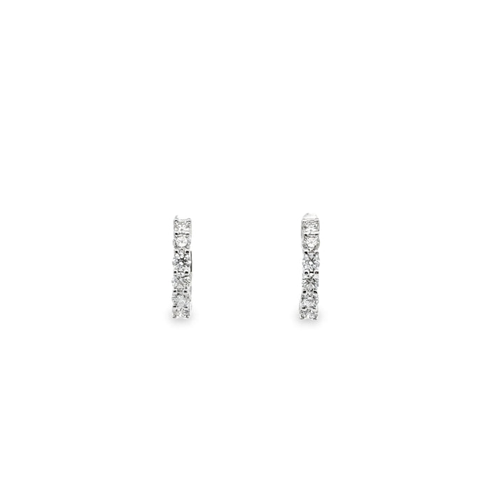 18K White Gold Diamond Single Line Huggie Hoop Earrings