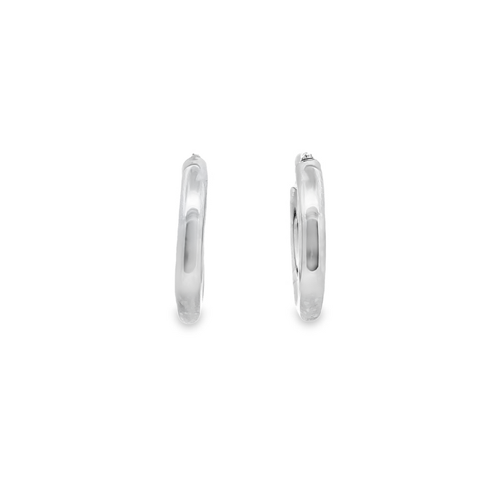 14K White Gold Plated Round Tube Hoop Earrings