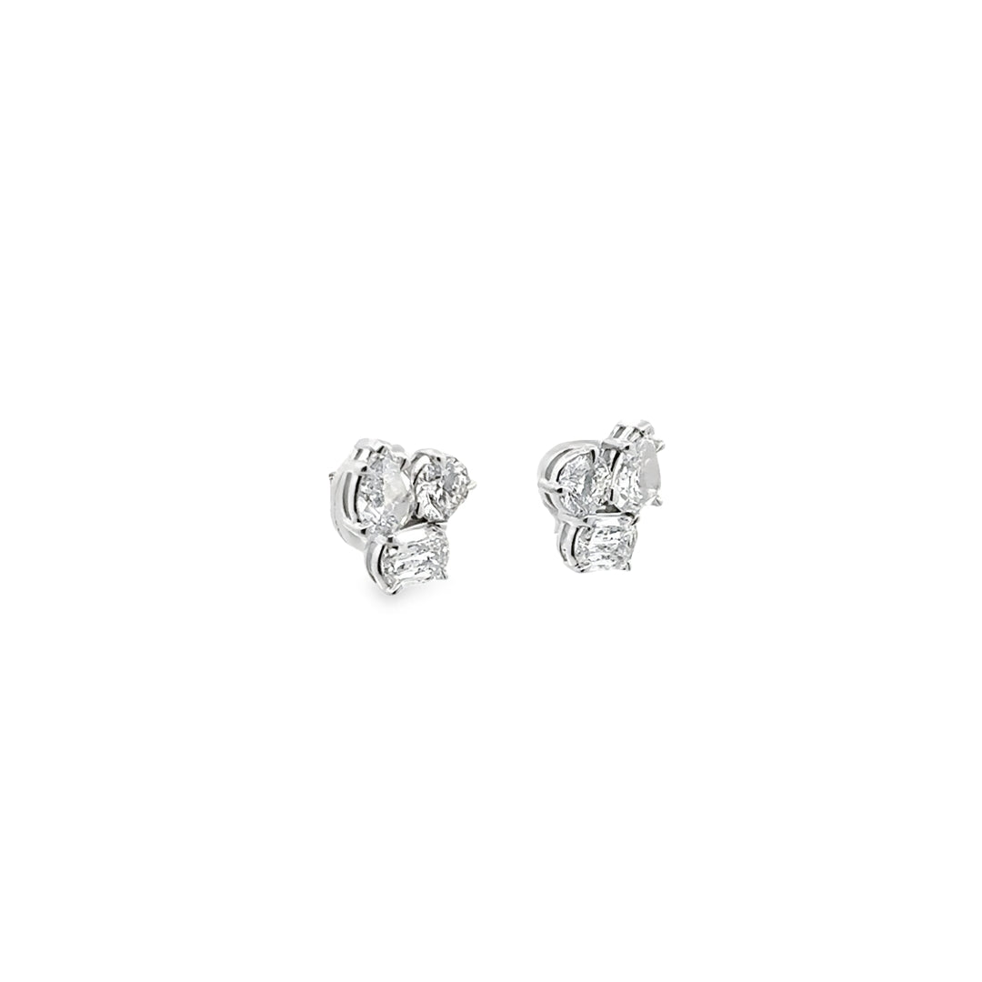 14K White Gold Diamond Trilogy Stud Earrings