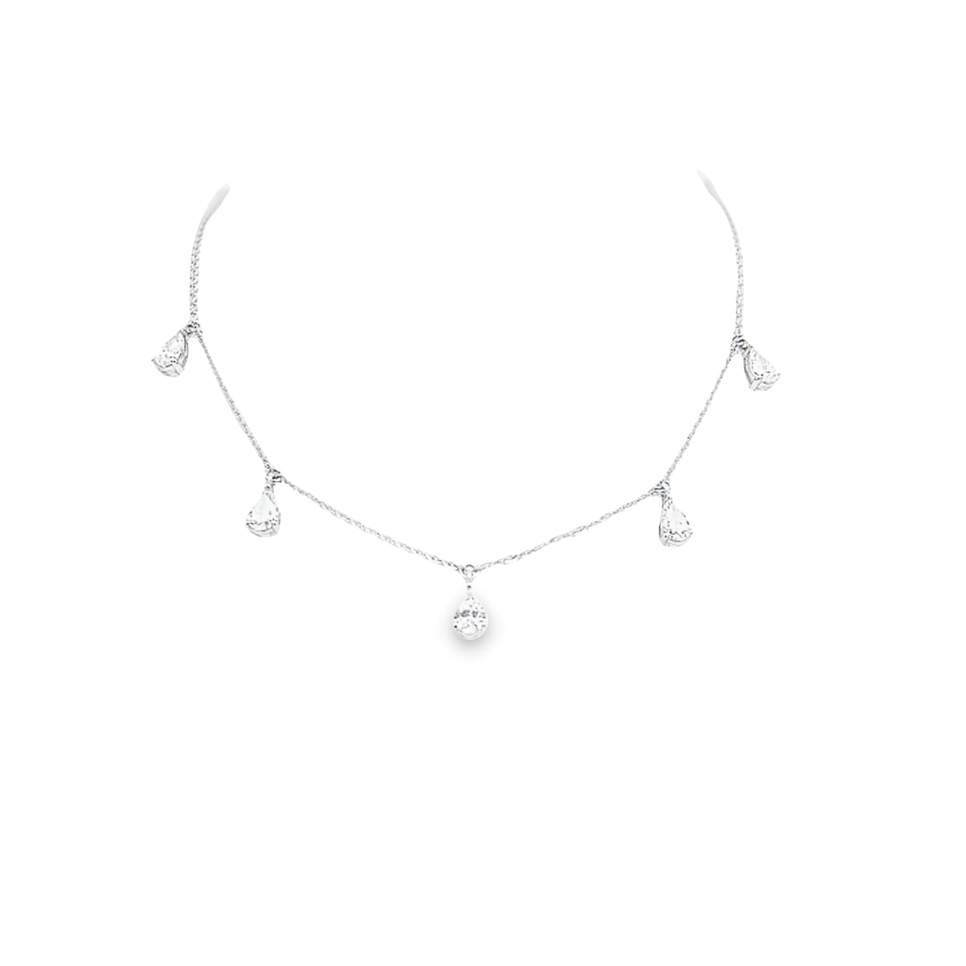 14K White Gold Lab Grown Diamond Pear Drop Station Necklace