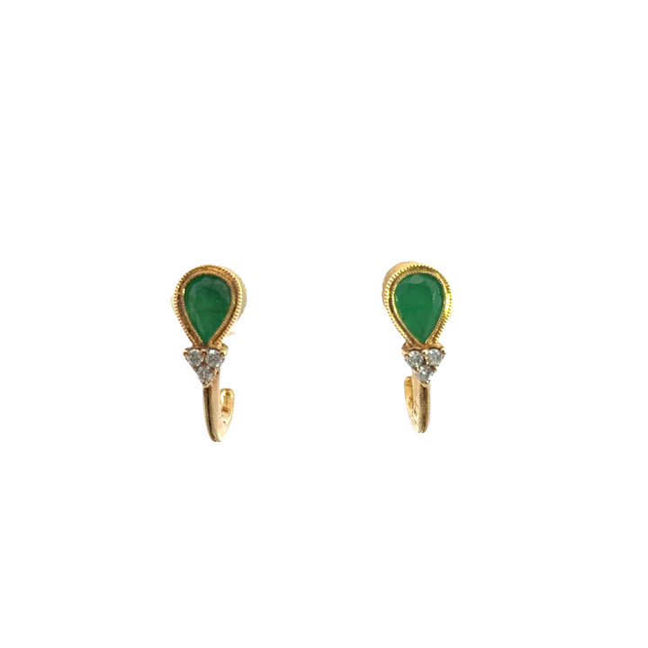 14K Yellow Gold Emerald Diamond Pear Drop Stud Earrings
