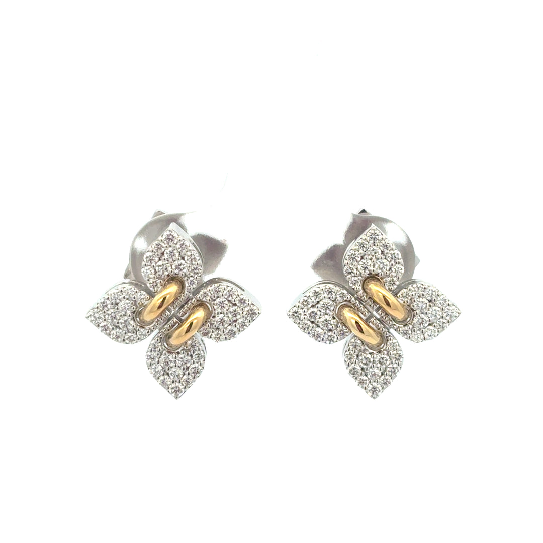 18K Two-Tone Gold Diamond Love In Verona Pave Flower Stud Earrings