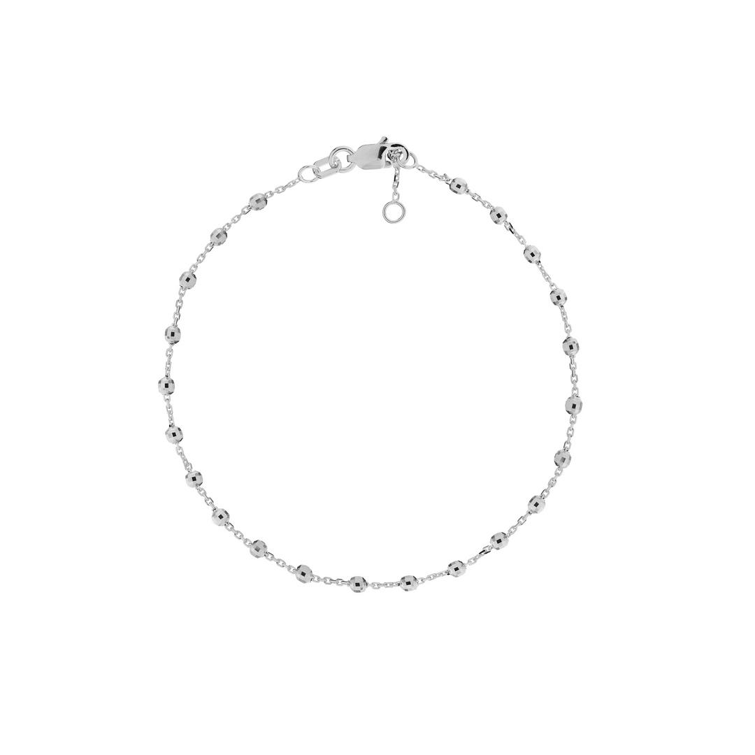 14K White Gold Bead Station Chain Bracelet
