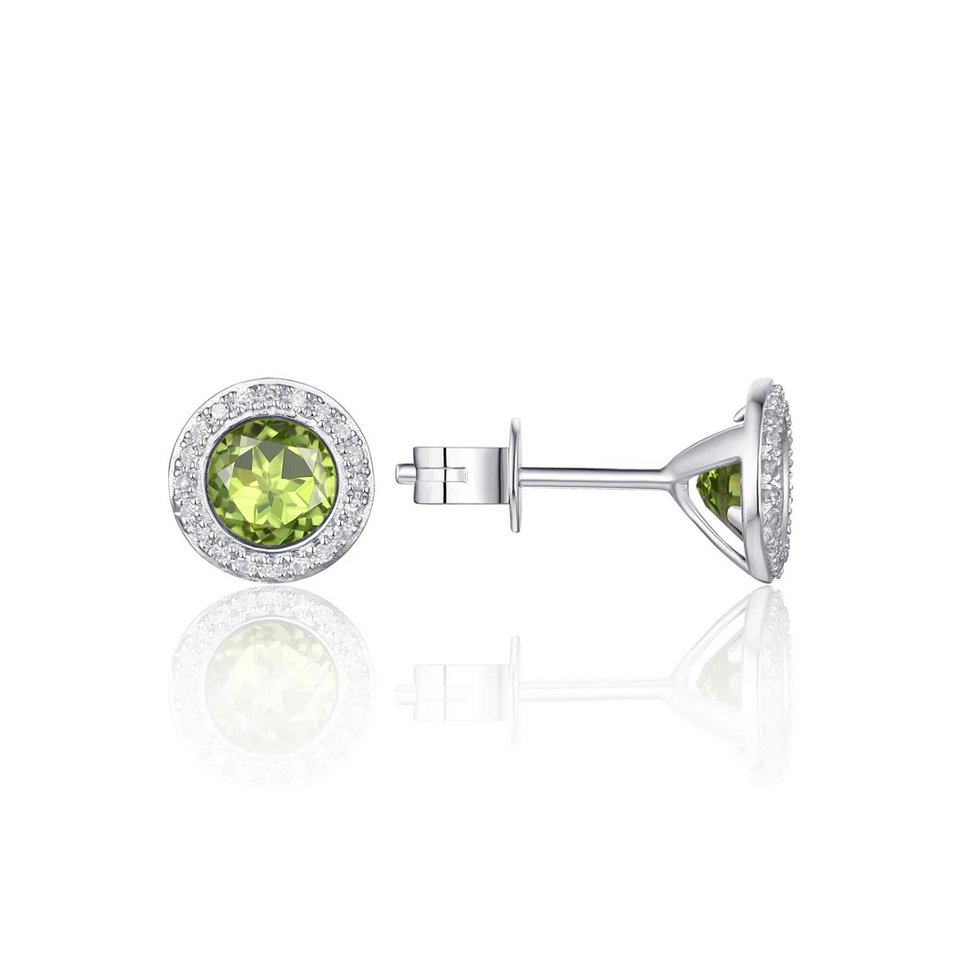 14K White Gold Peridot Diamond Halo Stud Earrings