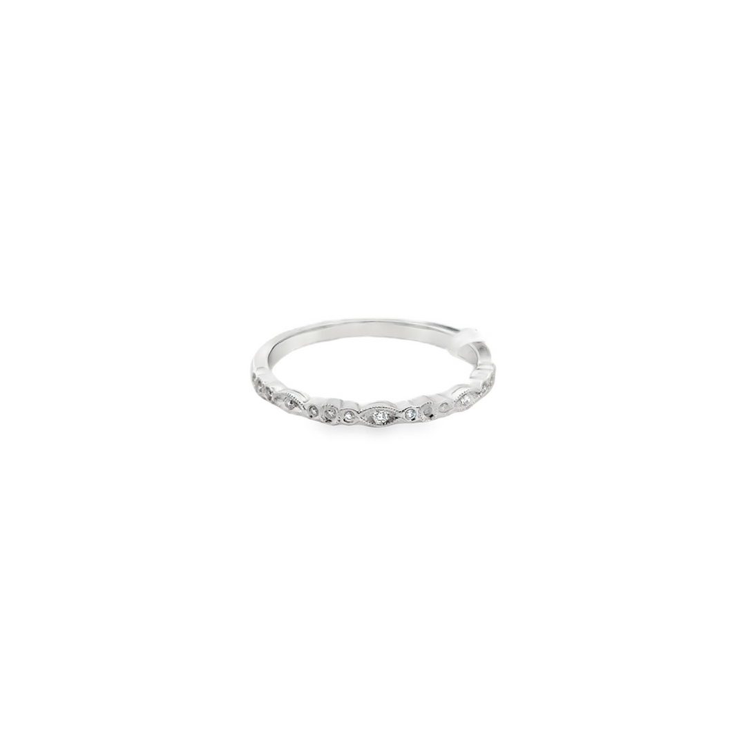 14K White Gold Diamond Eye Textured Stacker Ring