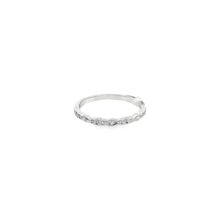 14K White Gold Diamond Eye Textured Stacker Ring