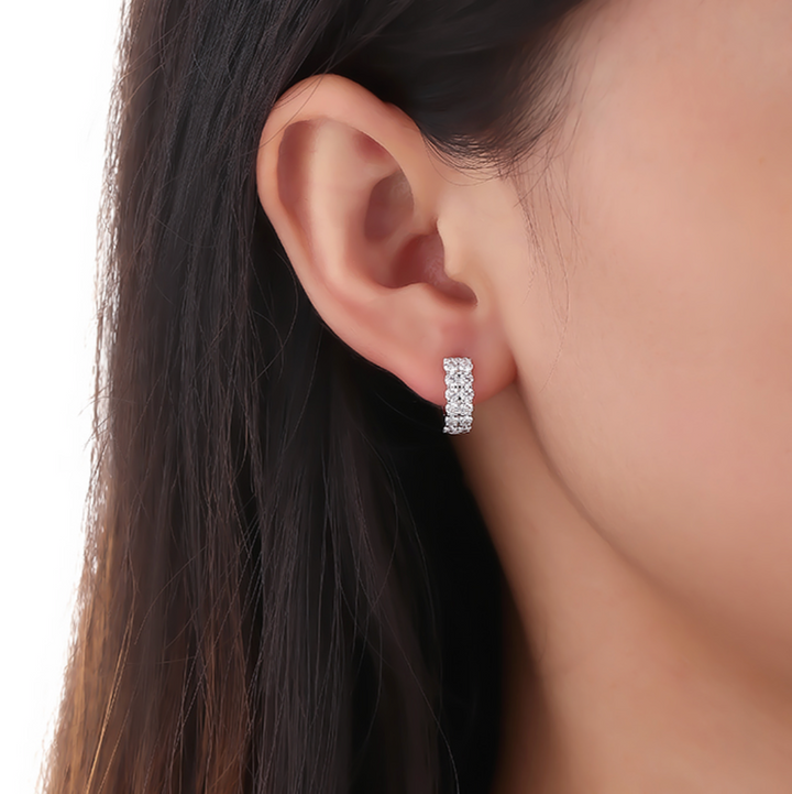 18K White Gold Diamond Petite Double Row Huggie Hoop Earrings