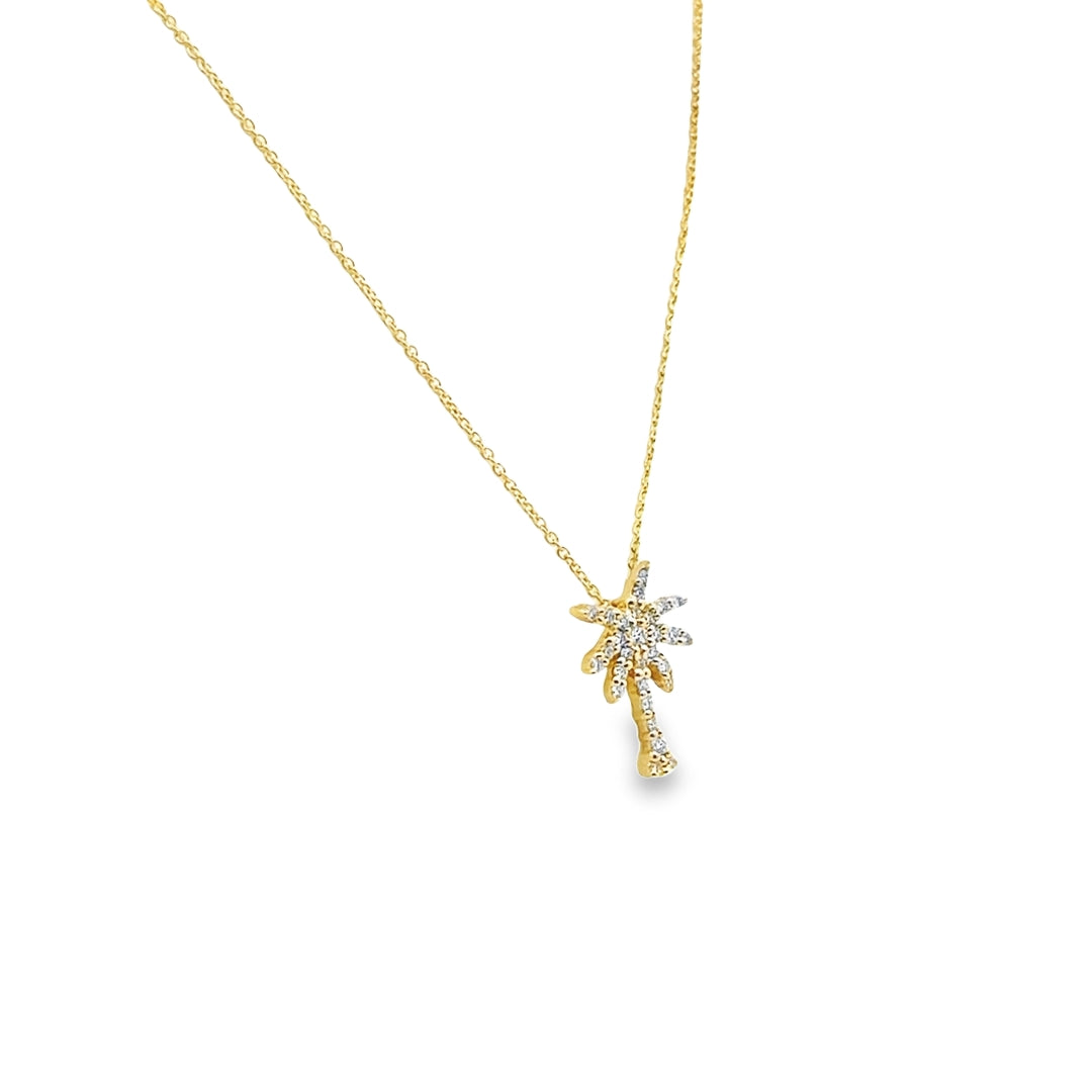 18K Yellow Gold Diamond Tiny Treasures Palm Tree Pendant Necklace (Small)