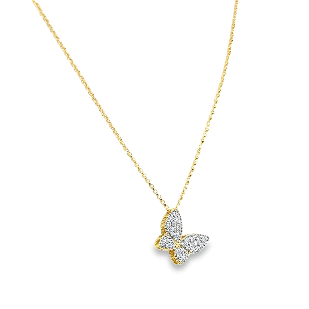 18K Two-Tone Gold Diamond Princess Butterfly Pendant Necklace