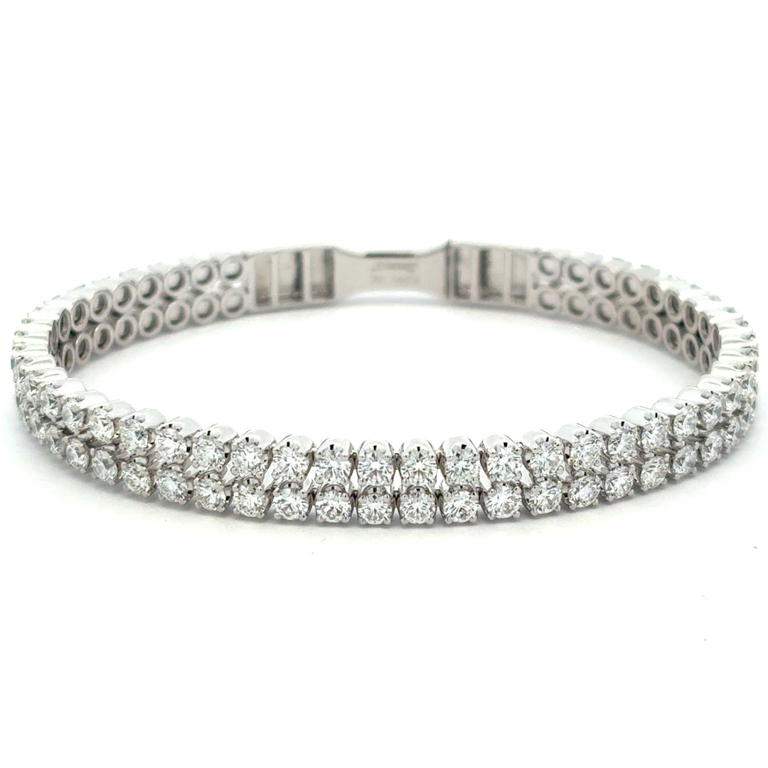 18K White Gold Diamond Double Row Bangle Bracelet