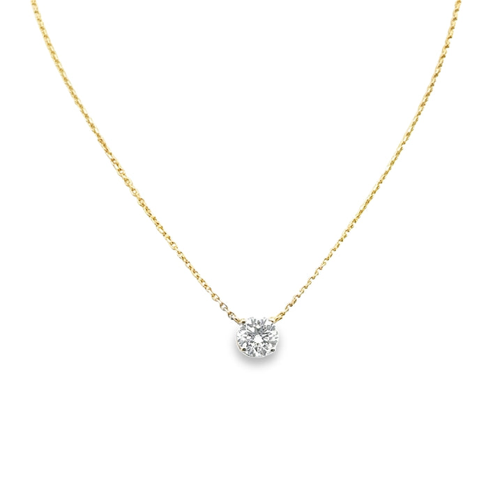 14K Yellow Gold Diamond Solitaire Pendant Necklace