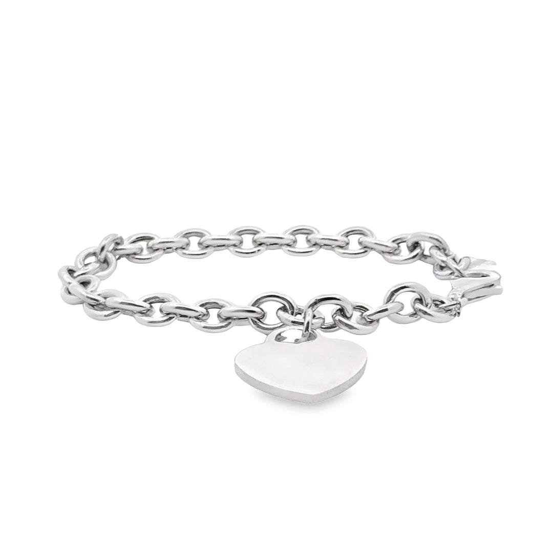 Sterling Silver Heart Charm Rolo Chain Bracelet