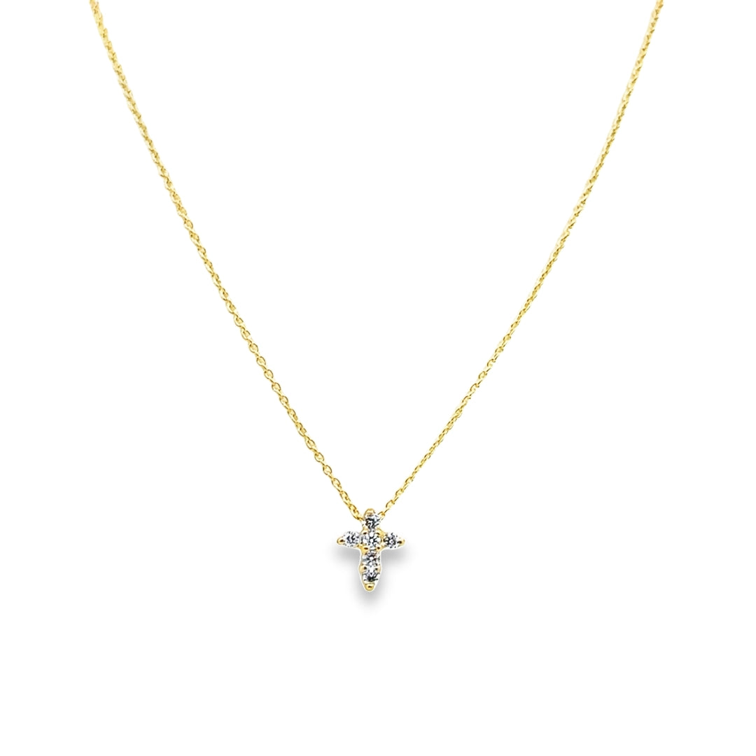 18K Yellow Gold Diamond Tiny Treasures Baby Cross Pendant Necklace