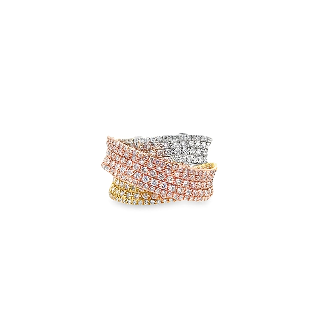 18K Three-Tone Gold Diamond Pave Layered Ring