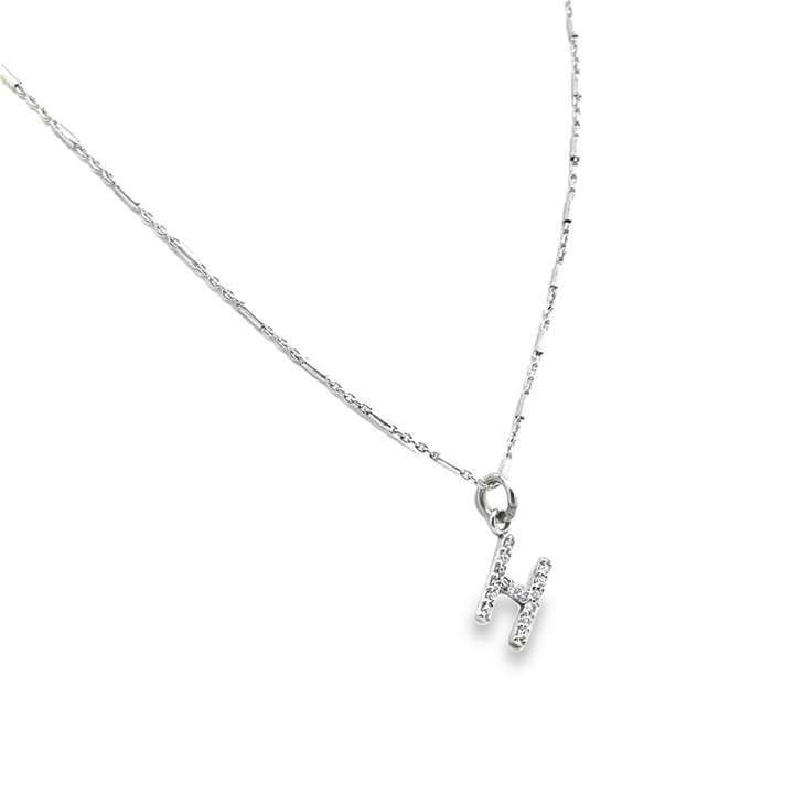 14K White Gold Diamond H Pendant