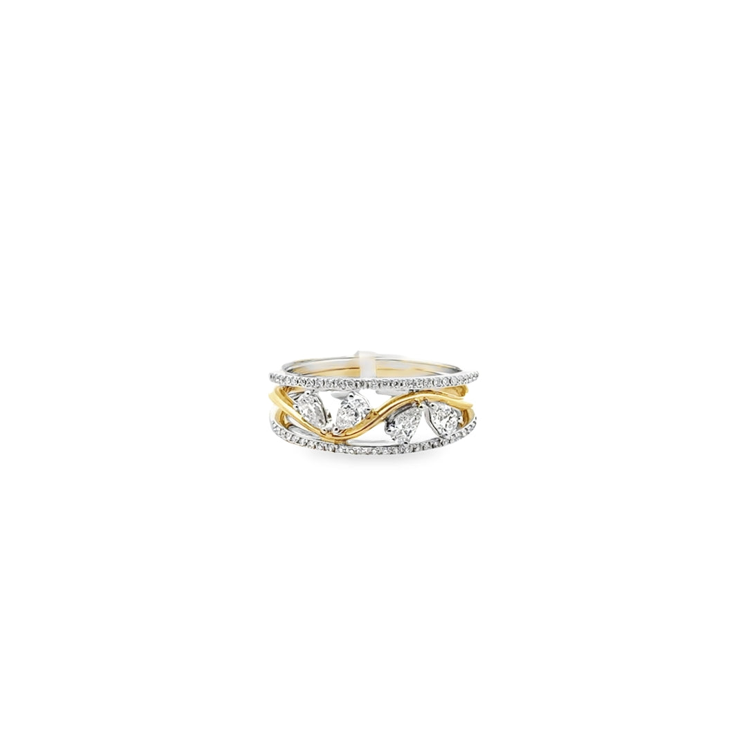 18K Two-Tone Gold Diamond Branch Ring