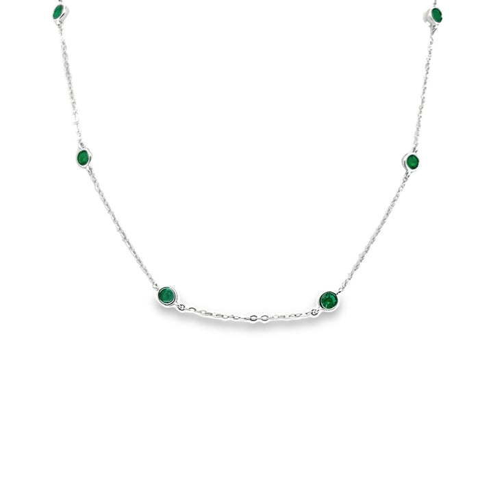 14K White Gold Emerald Station Necklace