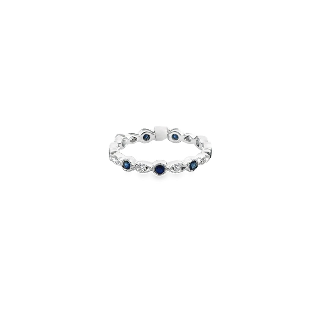 14K White Gold Sapphire Diamond Eye Stacker Ring