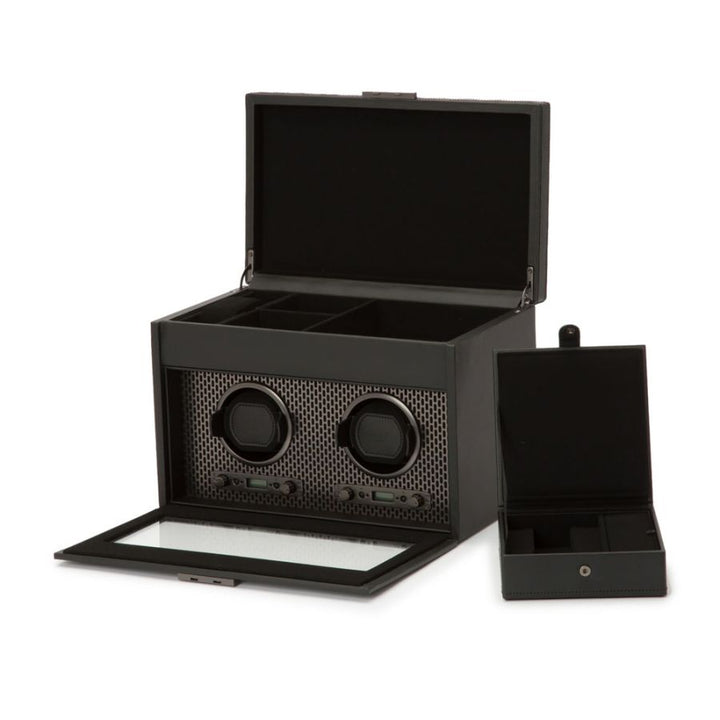 Axis Double Watch Winder with Storage In Powder Coat