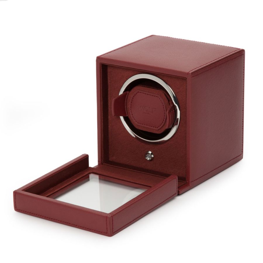 Cub Single Watch Winder With Cover In Bordeaux