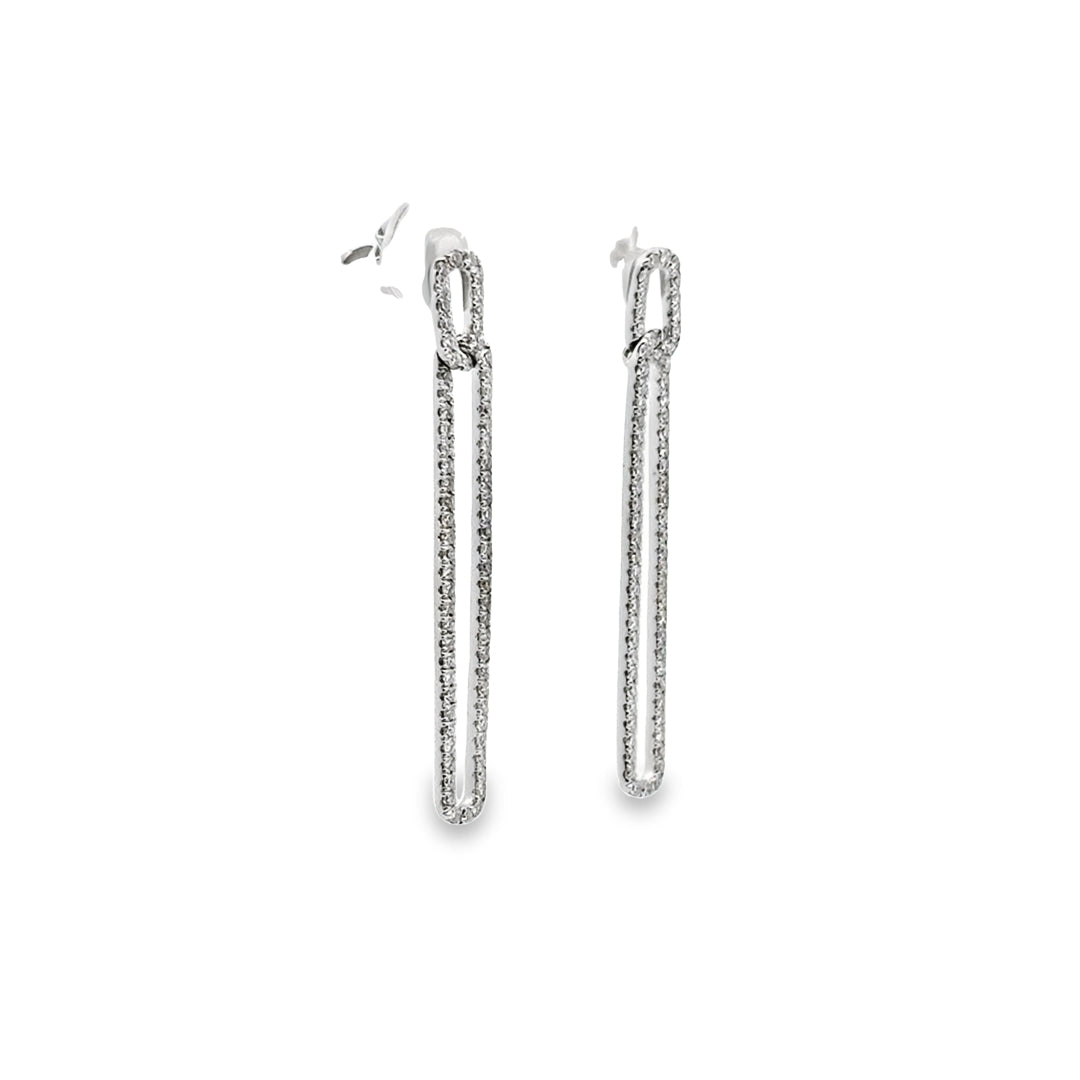 14K White Gold Diamond Legacy Paperclip Drop Earrings (Large)