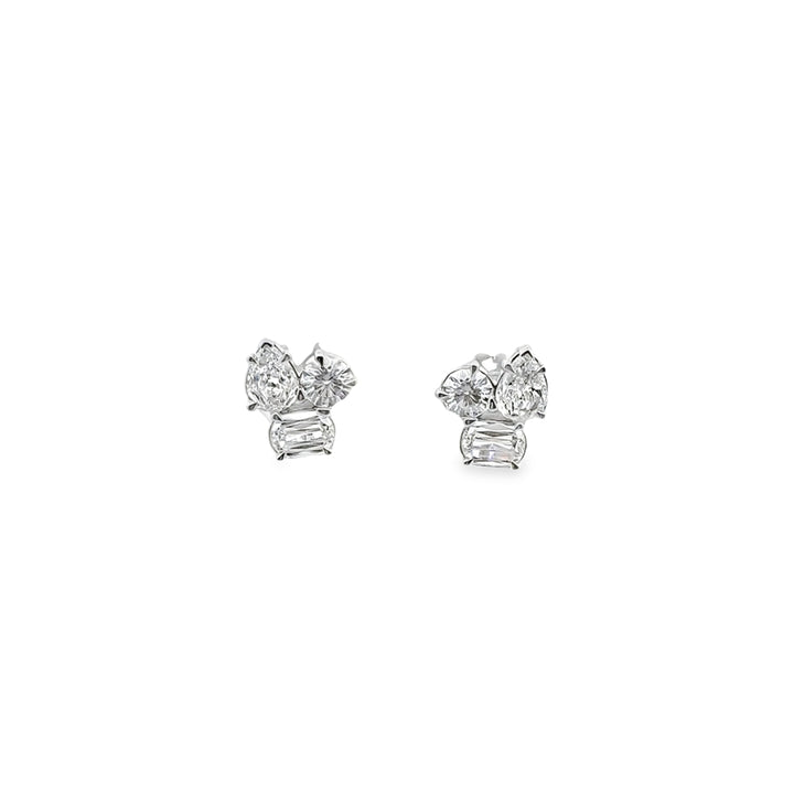 14K White Gold Diamond Trilogy Stud Earrings
