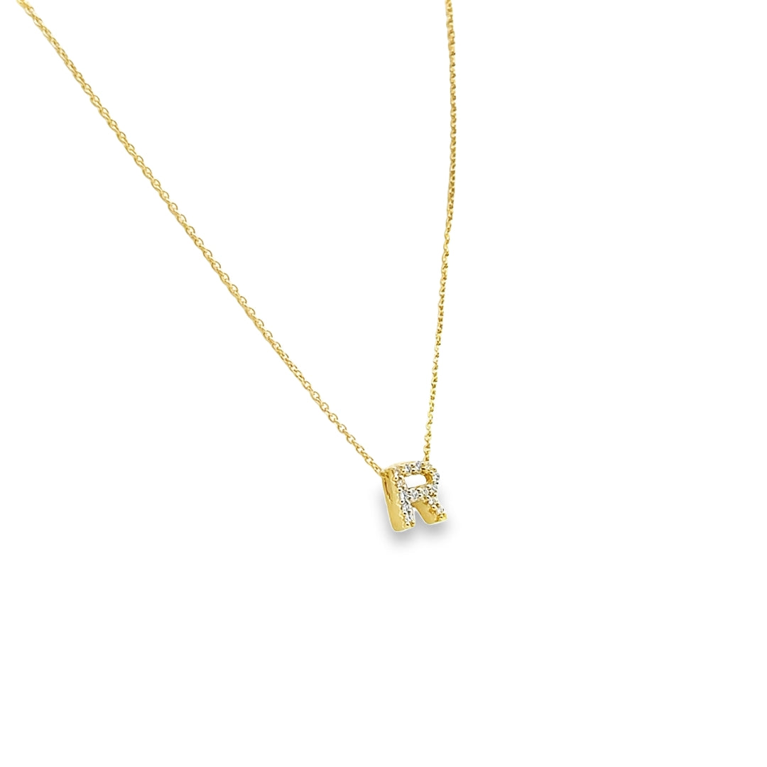 18K Yellow Gold Diamond Tiny Treasures Love Letter "R" Pendant Necklace