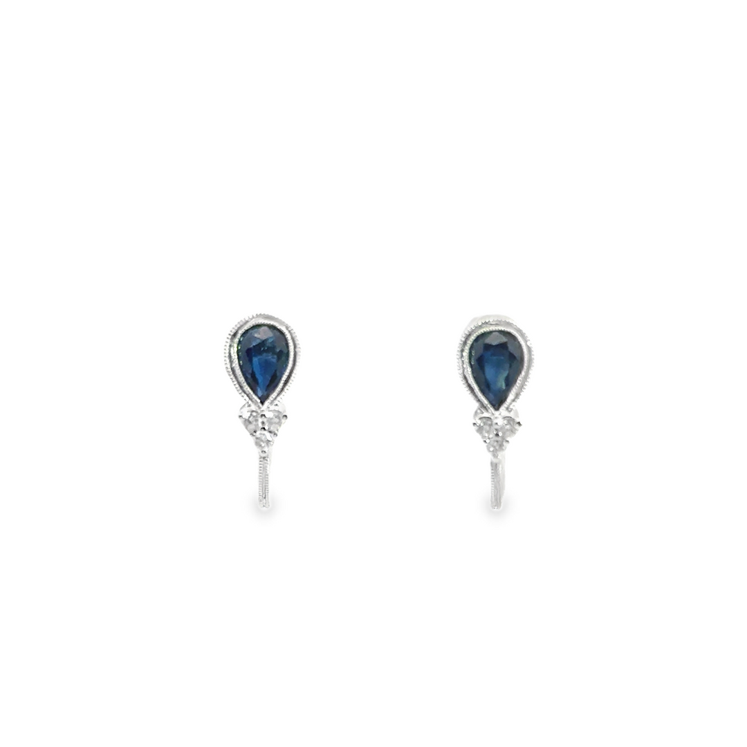 14K White Gold Sapphire Diamond Pear Drop Stud Earrings