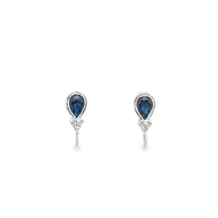 14K White Gold Sapphire Diamond Pear Drop Stud Earrings