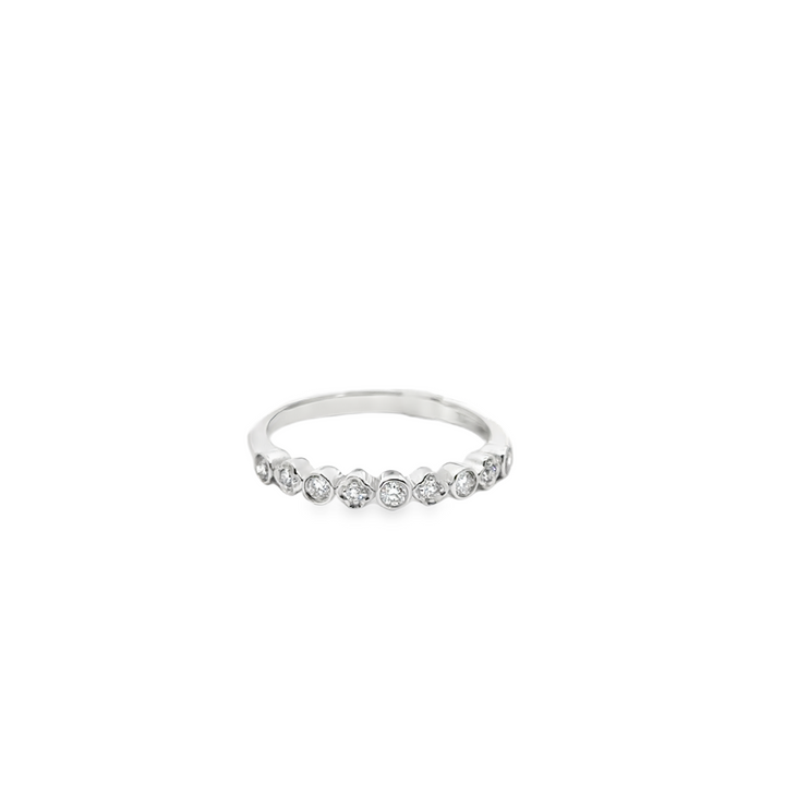 14K White Gold Diamond Clover Bezel Stacker Ring