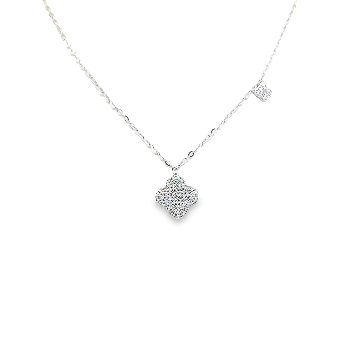 14K White Gold Diamond Clover Charm Pendant Necklace
