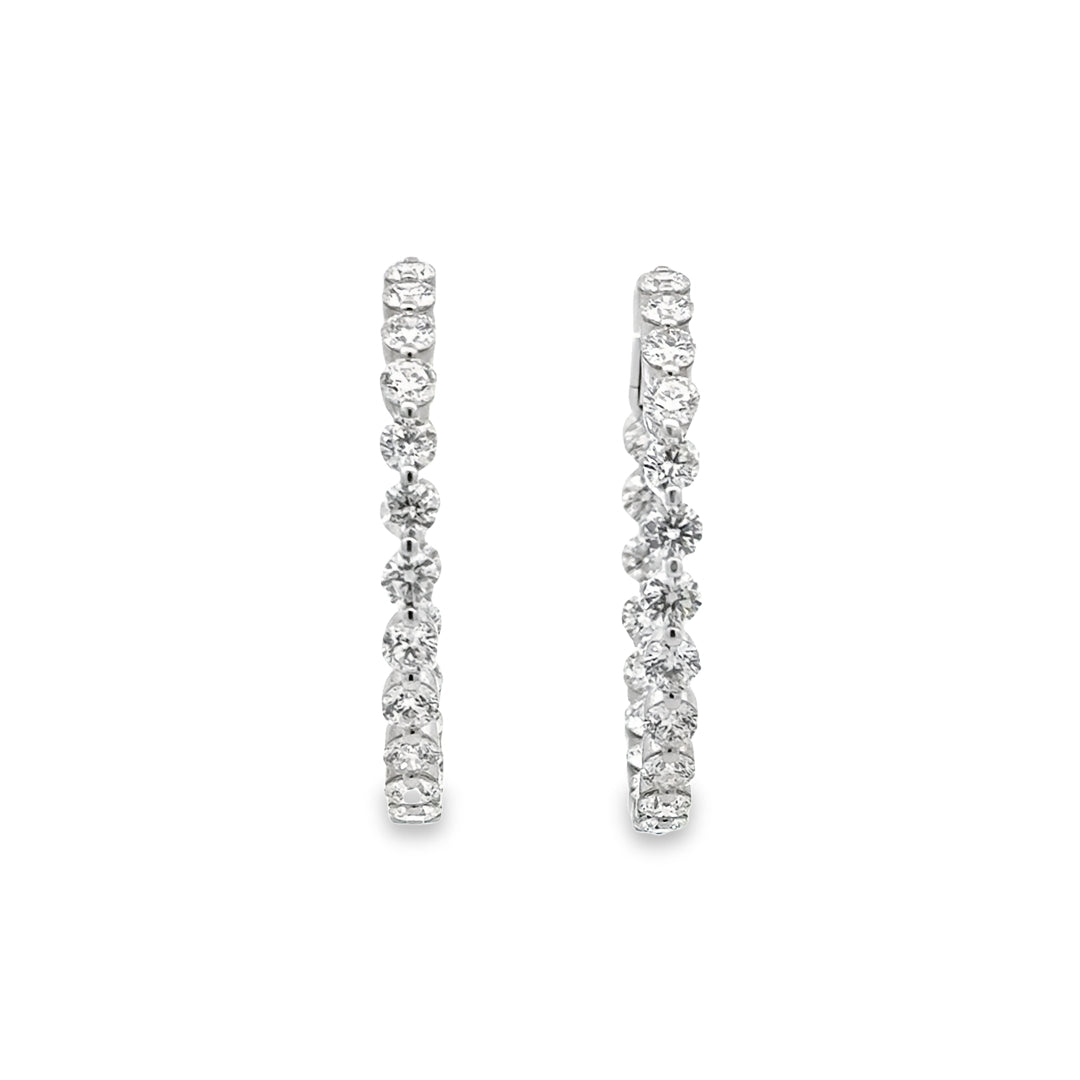 14K White Gold Diamond Single Prong Hoop Earrings