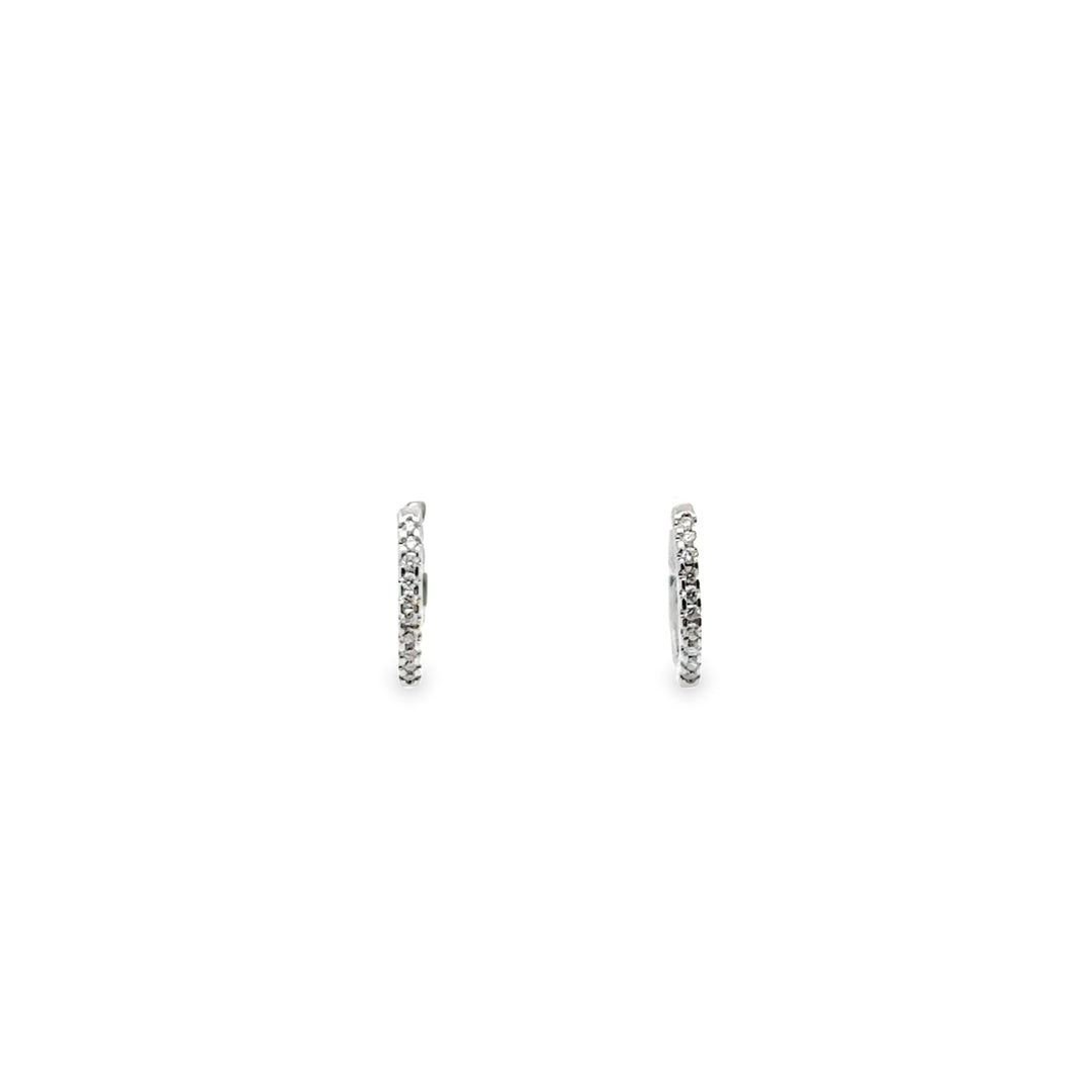 18K White Gold Diamond Huggie Hoop Earrings (X-Small)
