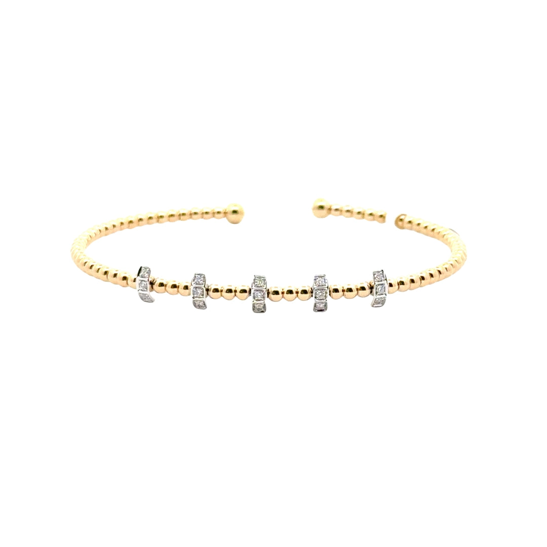 14K Two-Tone Gold Diamond Beaded Bangle Bracelet