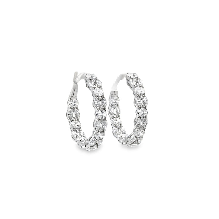 18K White Gold Diamond Elegant Cluster Hoop Earrings