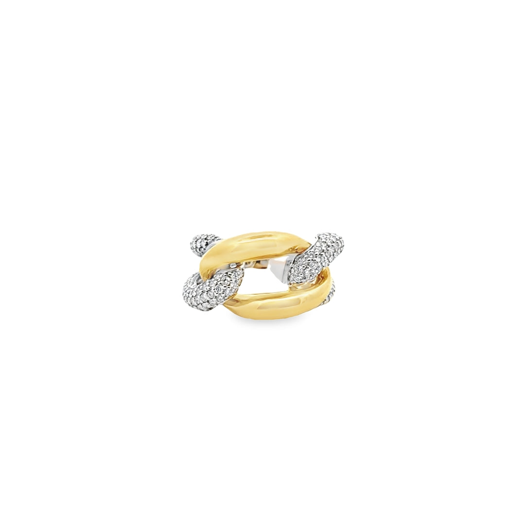 18K Two-Tone Gold Diamond Pave Link Chain Ring