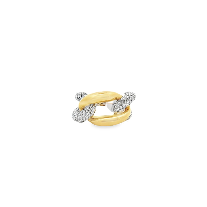 18K Two-Tone Gold Diamond Pave Link Chain Ring