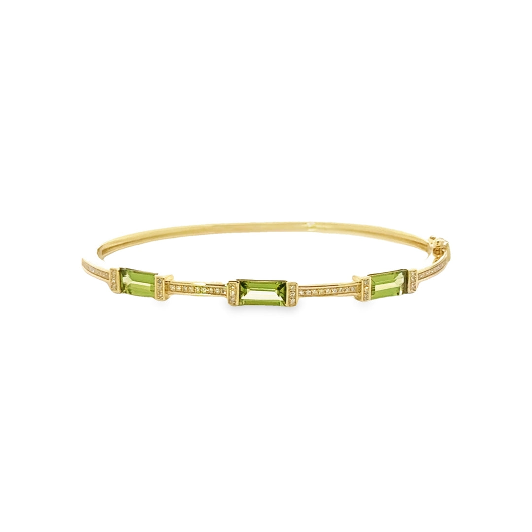 14K Yellow Gold Peridot Diamond Bangle Bracelet