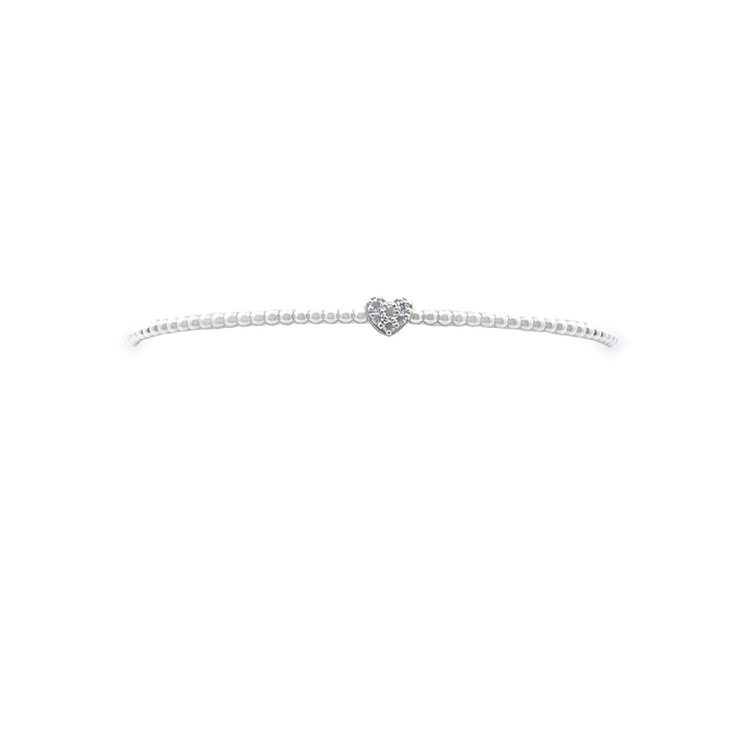 18K White Gold Diamond Heart Bangle Bracelet