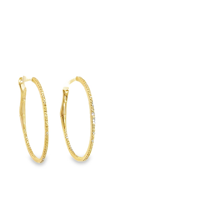 14K Yellow Gold Diamond Large Oval Hoop Earrings