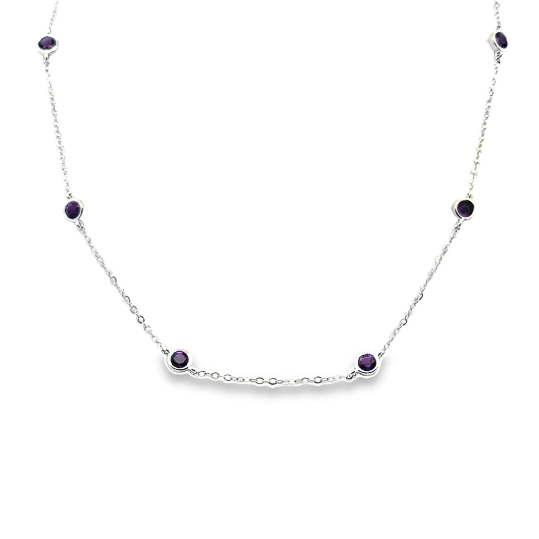 14K White Gold Amethyst Station Necklace