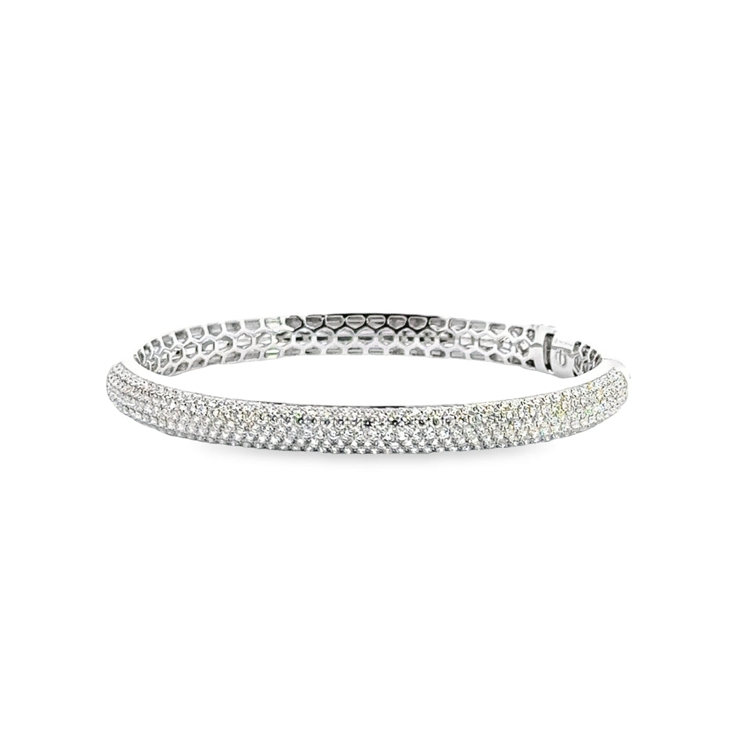 18K White Gold Diamond Pirouette 5 Row Pave Bangle Bracelet