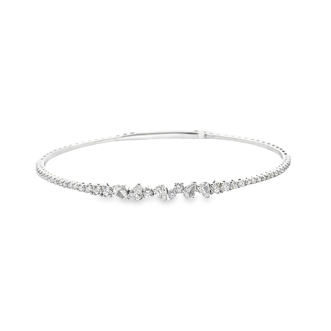 14K White Gold Diamond Multi-Shape Graduated Bangle Bracelet