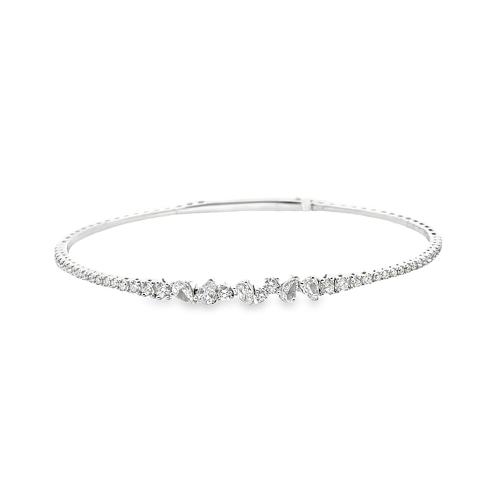 14K White Gold Diamond Multi-Shape Graduated Bangle Bracelet